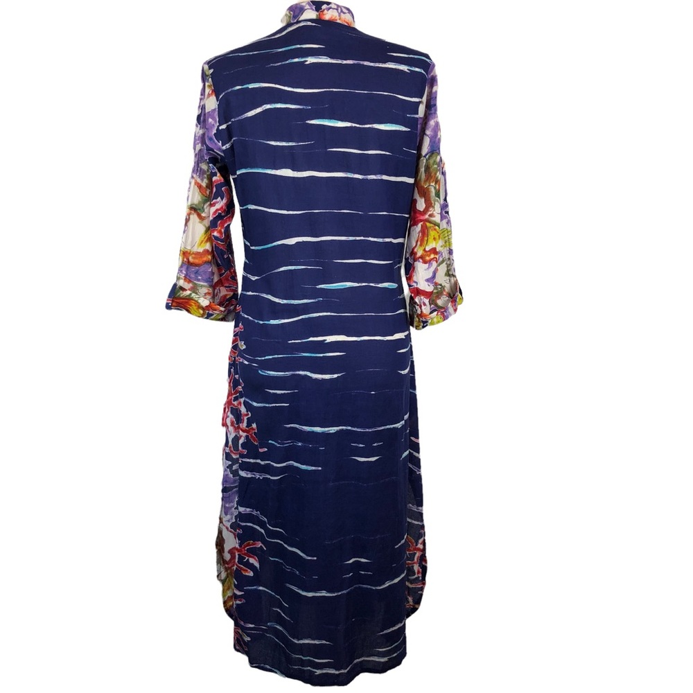 Antica Sartoria Blue Multicolor Beaded V-Neck Cotton Kaftan Maxi Dress S/M - Picture 7 of 11